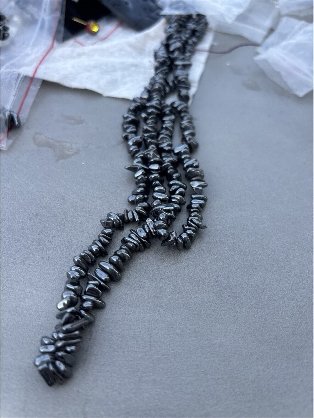 Hematite Chips Stone Long Heavy  Necklace Continues Good For Arthritis